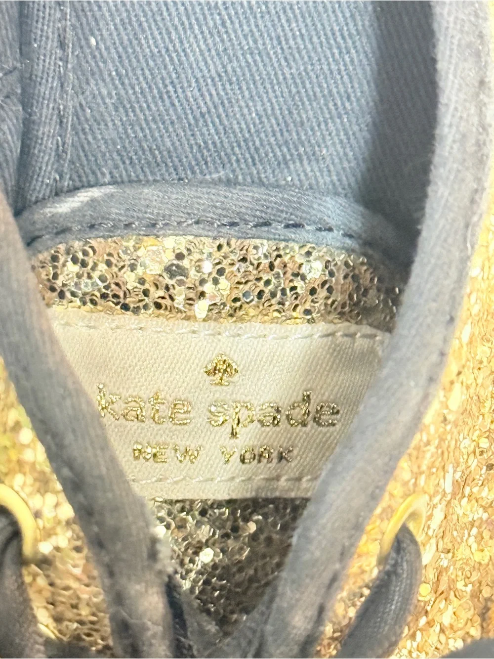 Keds x Kate Spade New York Champion Gold Glitter Sneakers Satin ties Sz 6 1/2